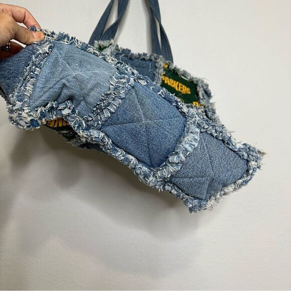 Green Bay Packers Custom Handmade Denim Jeans Patchwork Purse Bag - Picture 4 of 11